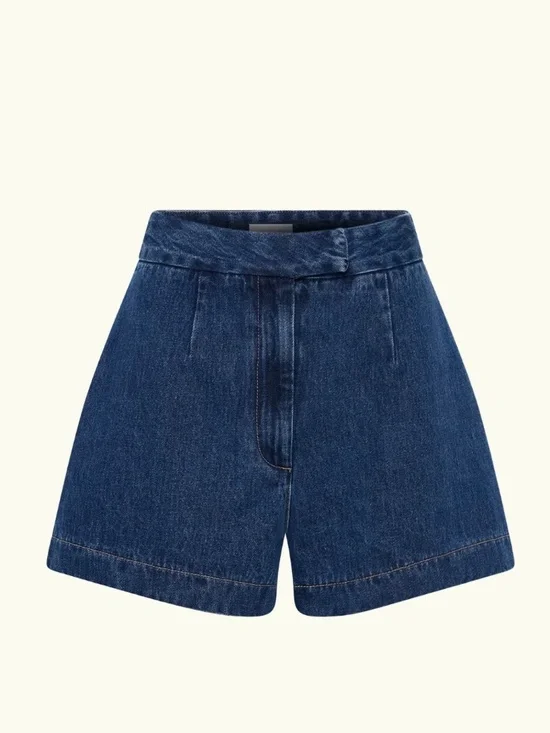 NWT Meshki Abel Denim Button Up Vest Top & Shorts Set XL - Picture 3 of 7